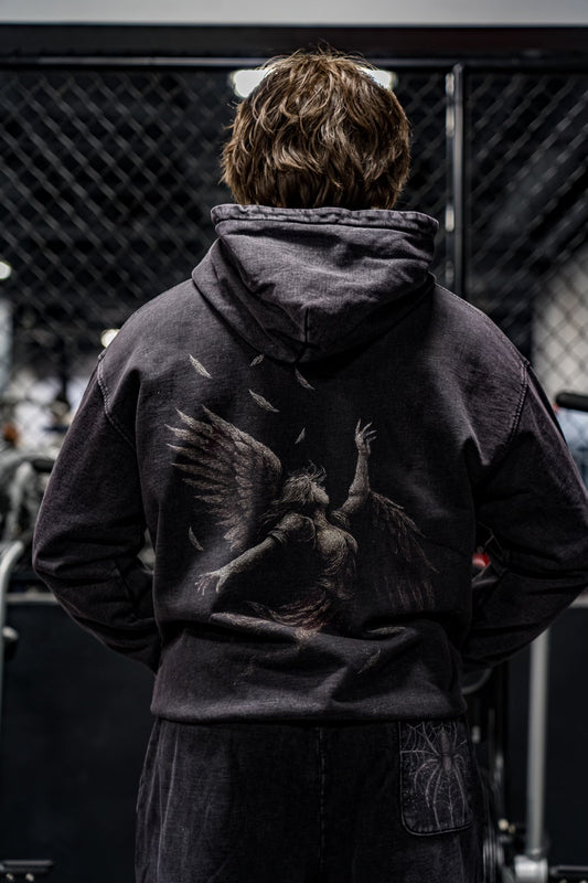 Acid Wash Falling Angel Hoodie